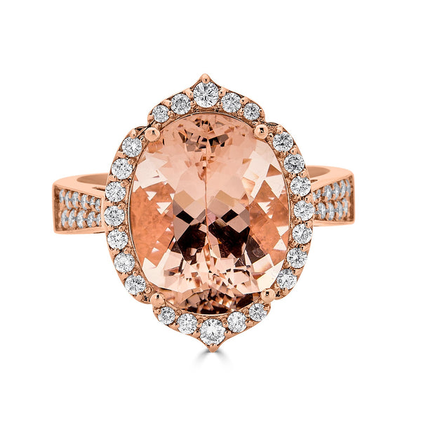 6.08ct Morganite ring with 0.44tct diamonds set in 14K rose gold