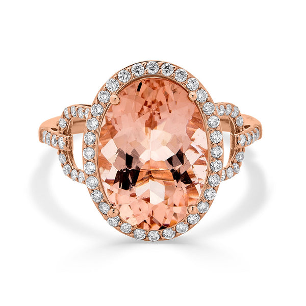 5.82ct Morganite ring with 0.37tct diamonds set in 14K rose gold