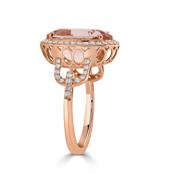 5.82ct Morganite ring with 0.37tct diamonds set in 14K rose gold