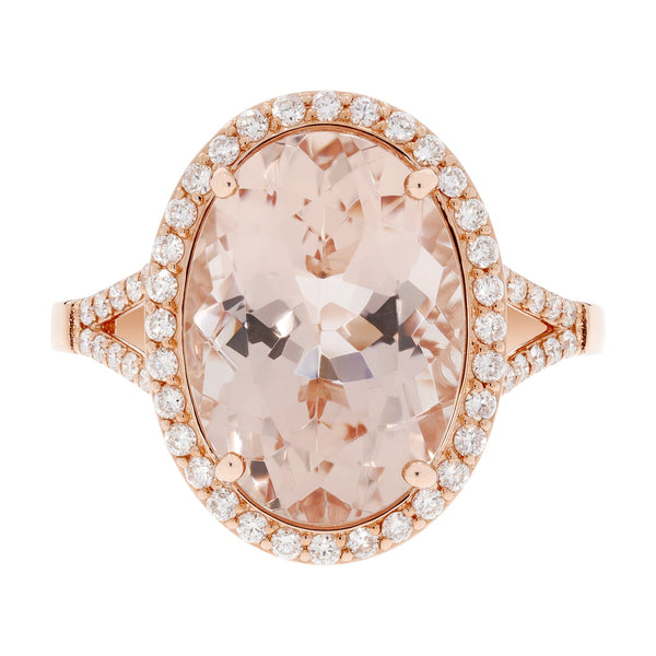 5.46ct Morganite Ring With 0.31tct Diamonds Set In 14kt Rose Gold