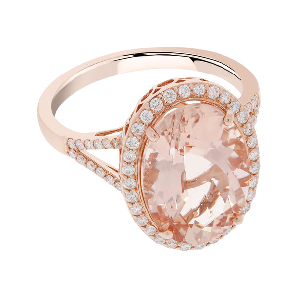 5.46ct Morganite Ring With 0.31tct Diamonds Set In 14kt Rose Gold