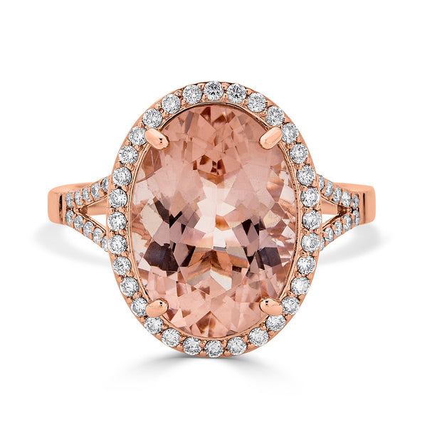 5.50ct Morganite ring with 0.31tct diamonds set in 14K rose gold