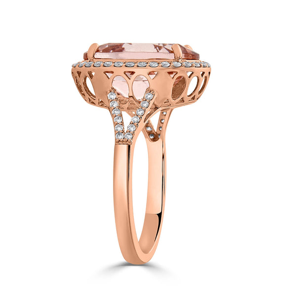 5.50ct Morganite ring with 0.31tct diamonds set in 14K rose gold