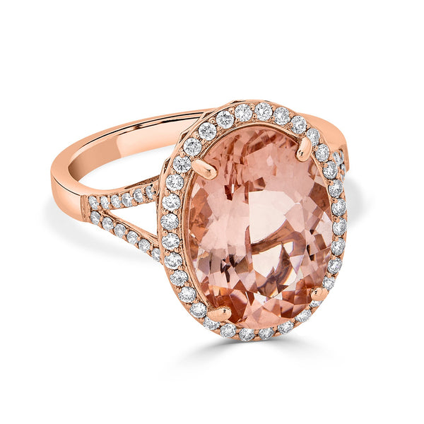 5.50ct Morganite ring with 0.31tct diamonds set in 14K rose gold