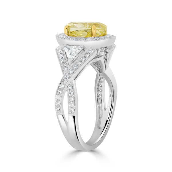 1.74ct Yellow Diamond Ring with 0.6tct Diamonds set in 18K Two Tone Gold