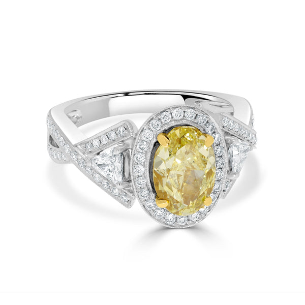 1.74ct Yellow Diamond Ring with 0.6tct Diamonds set in 18K Two Tone Gold