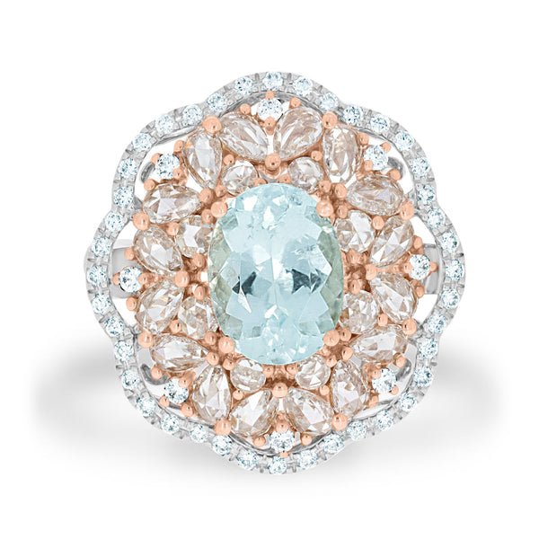 2.06ct Paraiba Rings with 1.66tct diamonds set in 18KT two tone gold