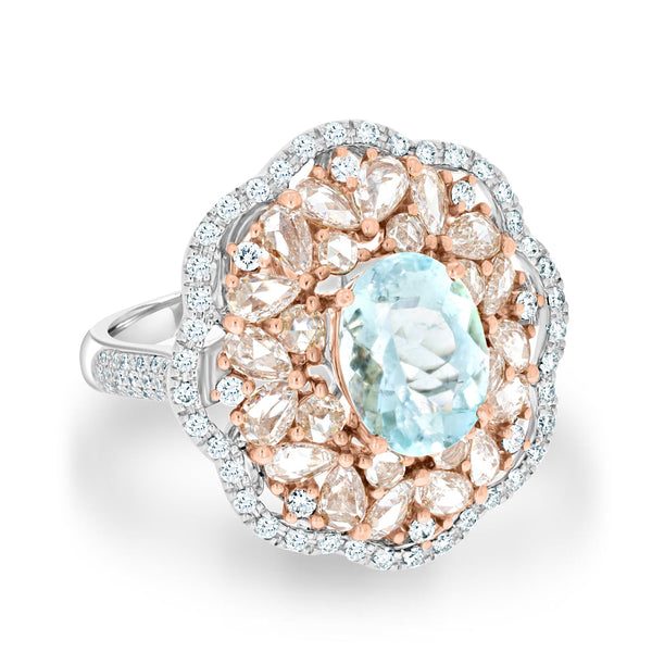 2.06ct Paraiba Rings with 1.66tct diamonds set in 18KT two tone gold