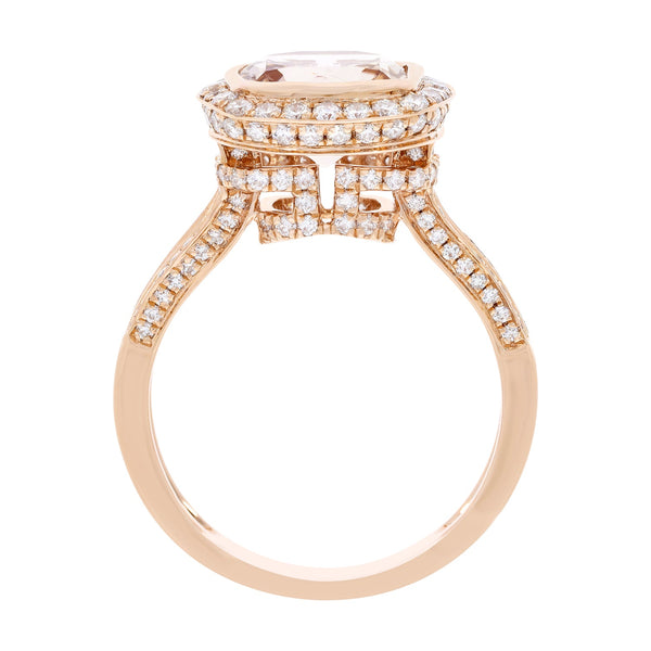 2.56ct Morganite Ring With 0.96tct Diamonds Set In 14kt Rose Gold