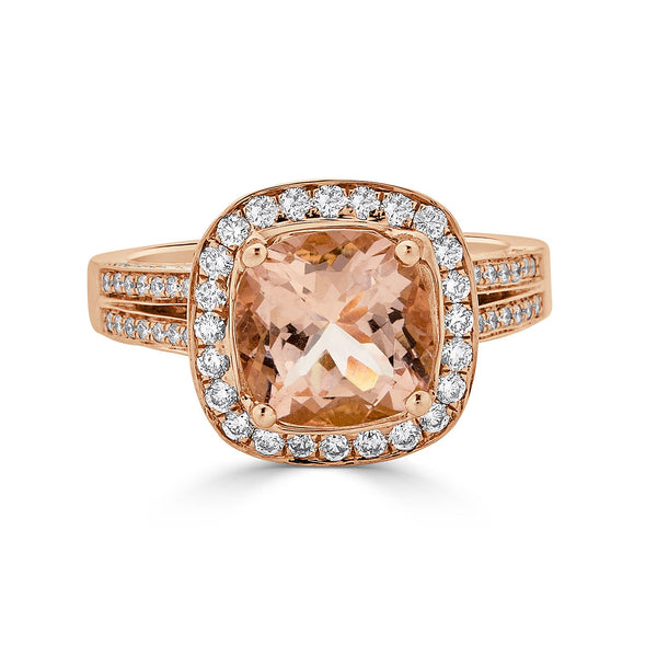 2.46ct Morganite ring with 1.03tct diamonds set in 14K rose gold