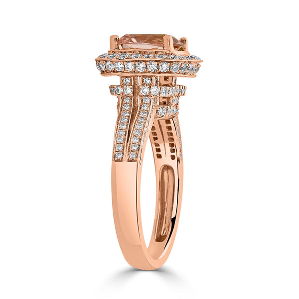 2.46ct Morganite ring with 1.03tct diamonds set in 14K rose gold