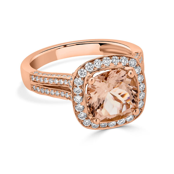 2.46ct Morganite ring with 1.03tct diamonds set in 14K rose gold