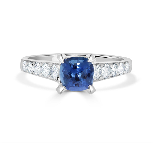 1.17ct Sapphire Ring with 0.67tct Diamonds set in 14K White Gold