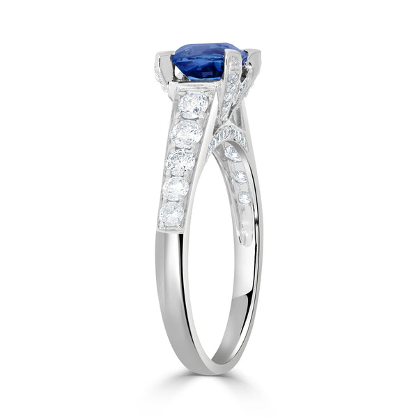 1.17ct Sapphire Ring with 0.67tct Diamonds set in 14K White Gold