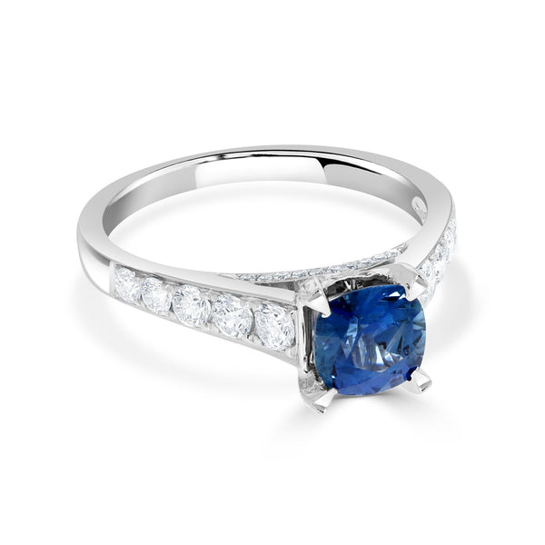 1.17ct Sapphire Ring with 0.67tct Diamonds set in 14K White Gold