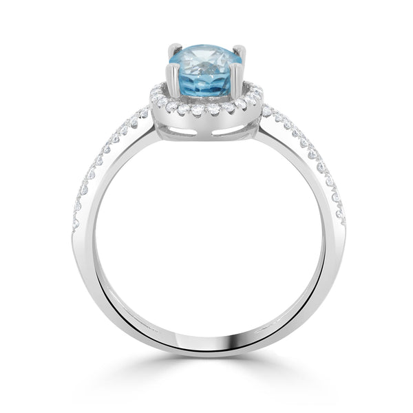 1.86 Blue Zircon Rings with 0.27tct Diamond set in 14K White Gold