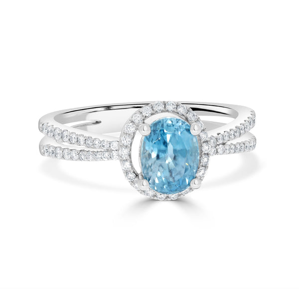 1.86 Blue Zircon Rings with 0.27tct Diamond set in 14K White Gold