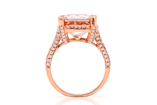 6.39ct Morganite ring with 0.60tct diamonds set in 14K rose gold