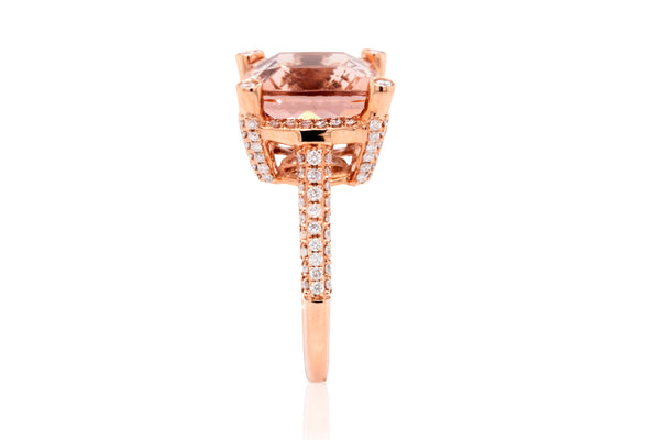 6.39ct Morganite ring with 0.60tct diamonds set in 14K rose gold