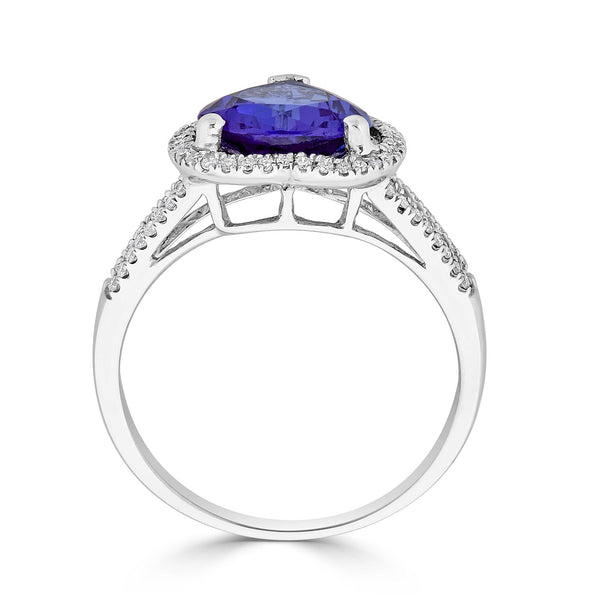 2.24ct Tanzanite ring with 0.20tct diamonds set in 14K white gold