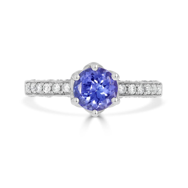 1.36 Tanzanite Rings with 0.64tct Diamond set in 14K White Gold