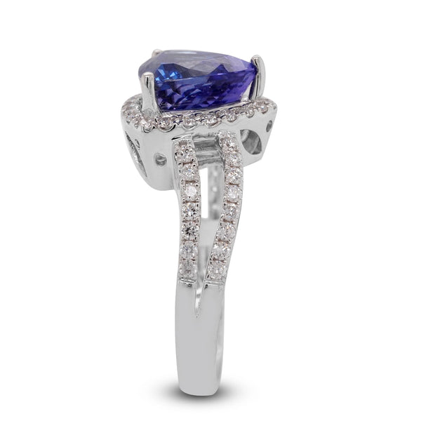 3.3ct Tanzanite ring with 0.60ct diamonds set in 14K white gold