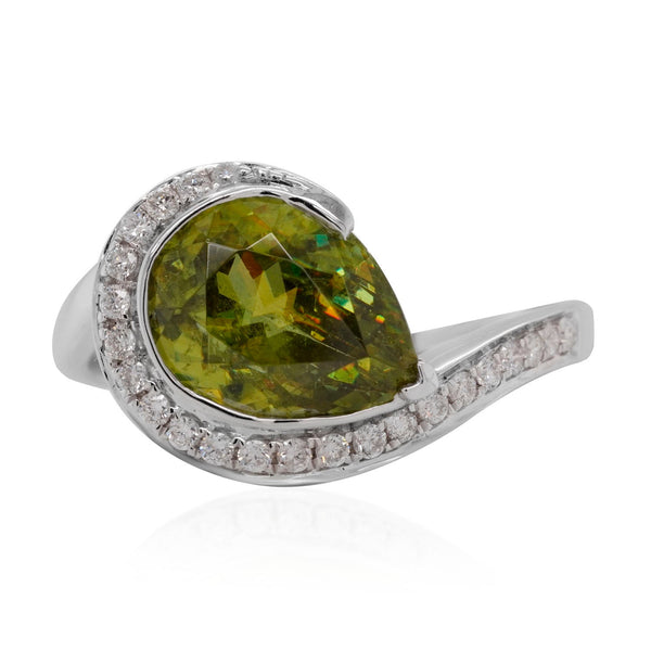 3.31ct Sphene ring with 0.15ct diamonds set in 14K white gold