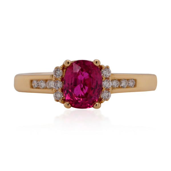 18K yellow gold 1.11ct Ruby Rings with 0.14tct Diamond accents