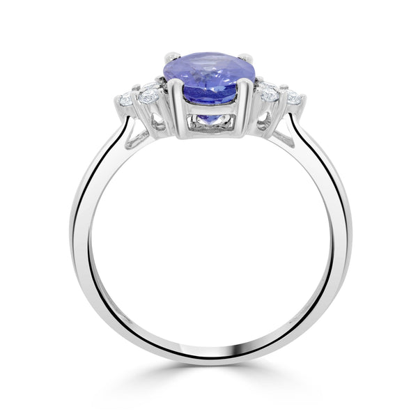 1.80Ct Tanzanite Ring With 0.12Tct Diamonds Set In 14K White Gold