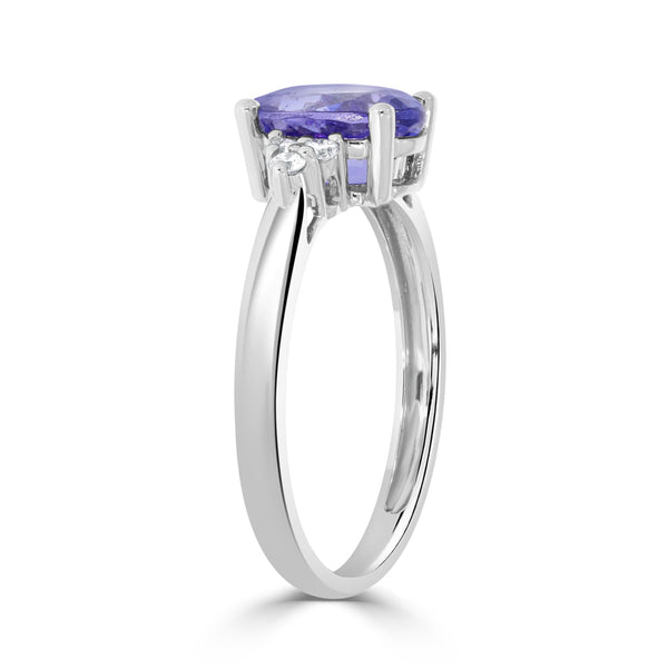 1.80Ct Tanzanite Ring With 0.12Tct Diamonds Set In 14K White Gold