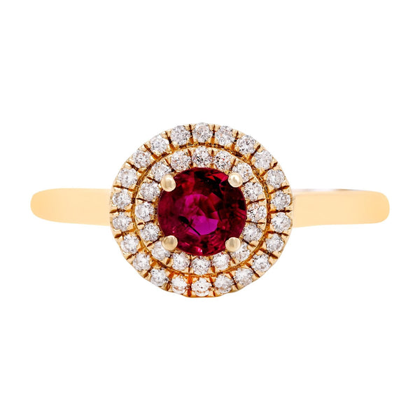 0.55Ct Ruby Ring With 0.20Tct Diamonds In 14K Yellow Gold