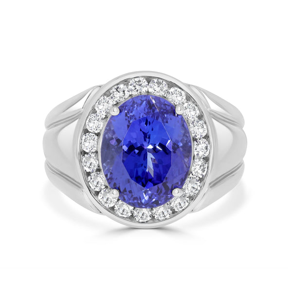 8.26Ct Tanzanite Ring With 0.85Tct Diamonds Set In 14K White Gold