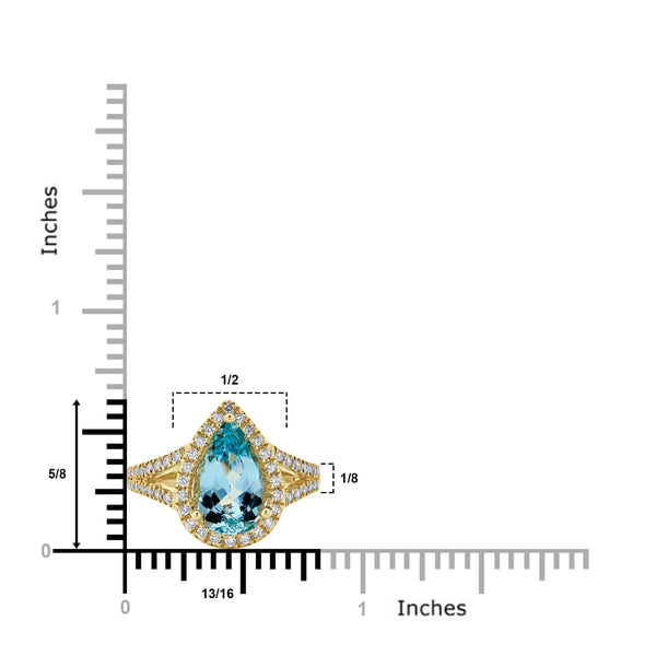 2.62ct Aquamarine ring with 0.44tct diamonds set in 14K yellow gold