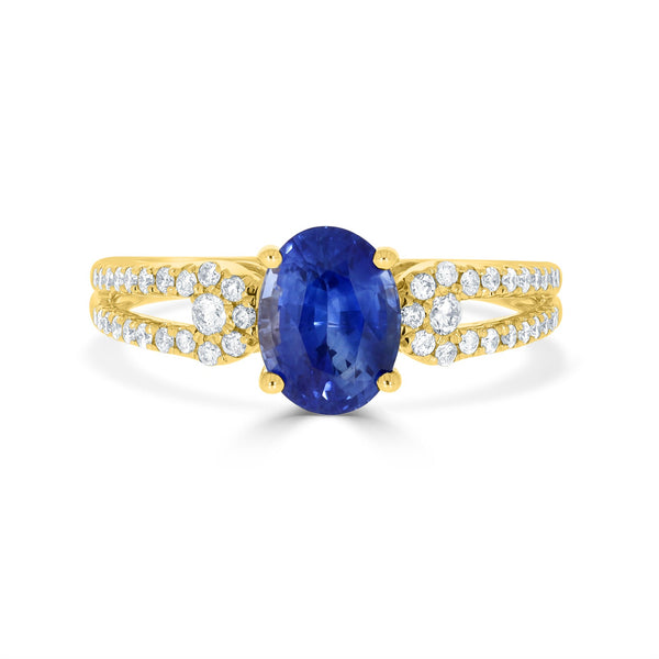 1.87ct Sapphire Ring with 0.29tct Diamonds set in 14K Yellow Gold