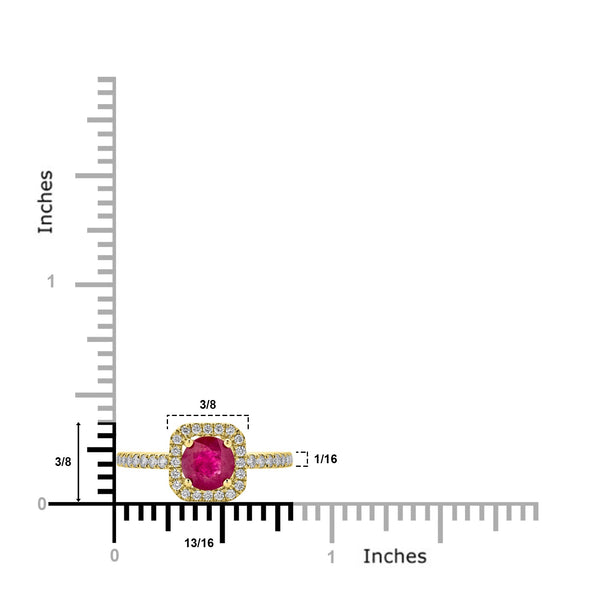 1.01ct Ruby ring with 0.25tct diamonds set in 14K yellow gold