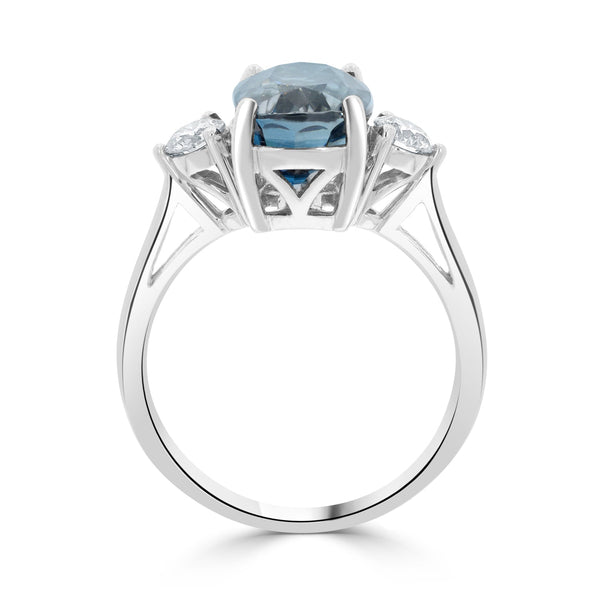 6.6ct Blue Zircon Rings with 0.39tct Diamond set in 14K White Gold