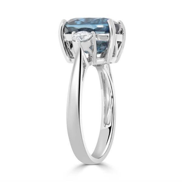 6.6ct Blue Zircon Rings with 0.39tct Diamond set in 14K White Gold