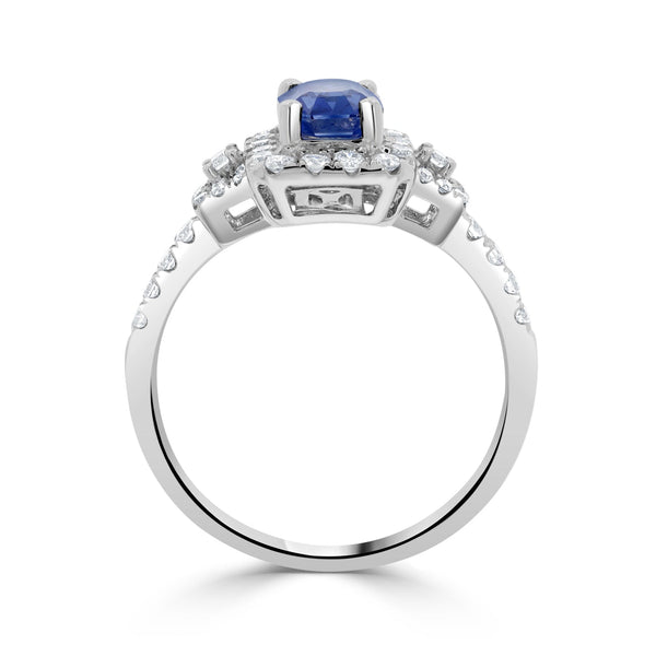 1.28ct Sapphire Ring with 0.54tct Diamonds set in 14K White Gold