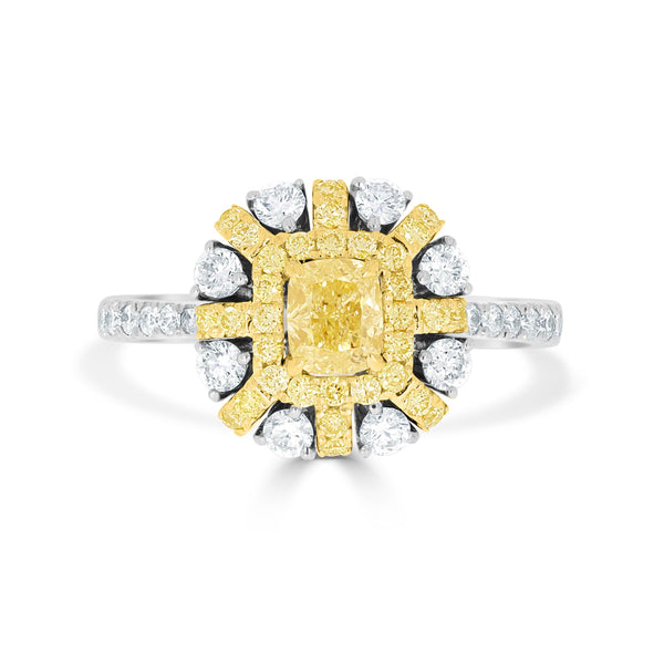 0.54tct Yellow Diamond Ring with 0.87tct Diamonds set in 14K Two Tone gold