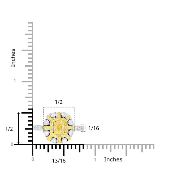 0.54tct Yellow Diamond Ring with 0.87tct Diamonds set in 14K Two Tone gold