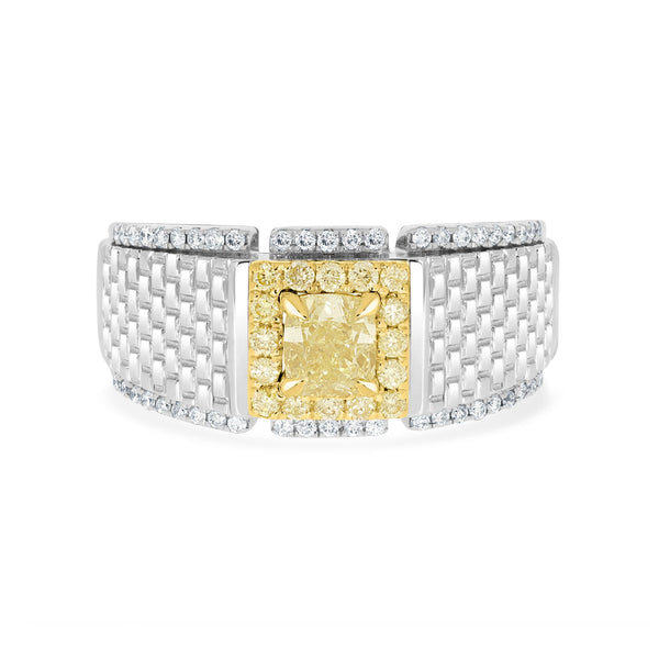 0.7tct Yellow Diamond Ring with 0.41tct Diamonds set in 14K Two Tone gold