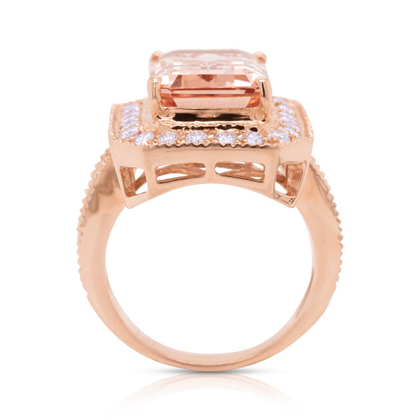 7.03ct Morganite ring with 0.91tct diamonds set in 14K rose gold