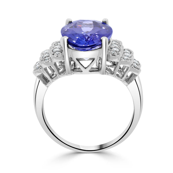 5.63Ct Tanzanite Ring With 0.23Tct Diamonds Set In 14K White Gold