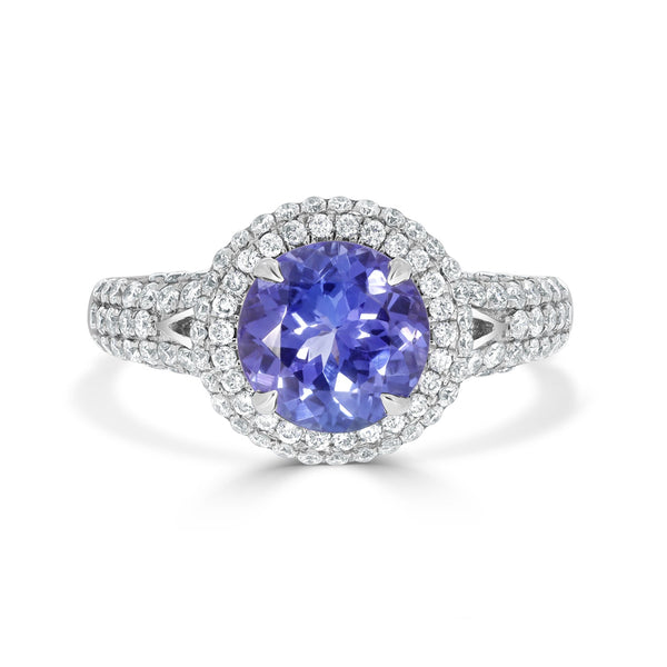 2.11Ct Tanzanite Ring With 0.70Tct Diamonds Set In 14K White Gold