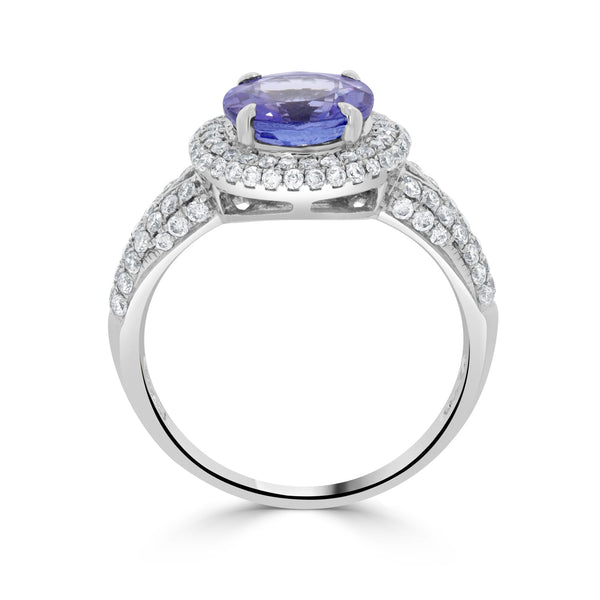 2.11Ct Tanzanite Ring With 0.70Tct Diamonds Set In 14K White Gold