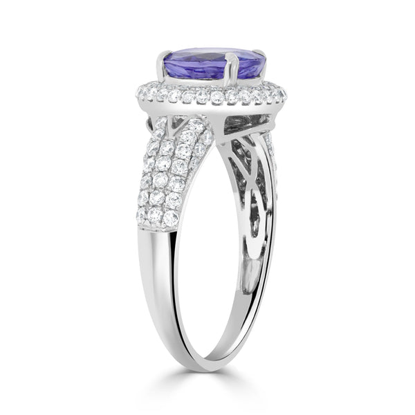 2.11Ct Tanzanite Ring With 0.70Tct Diamonds Set In 14K White Gold