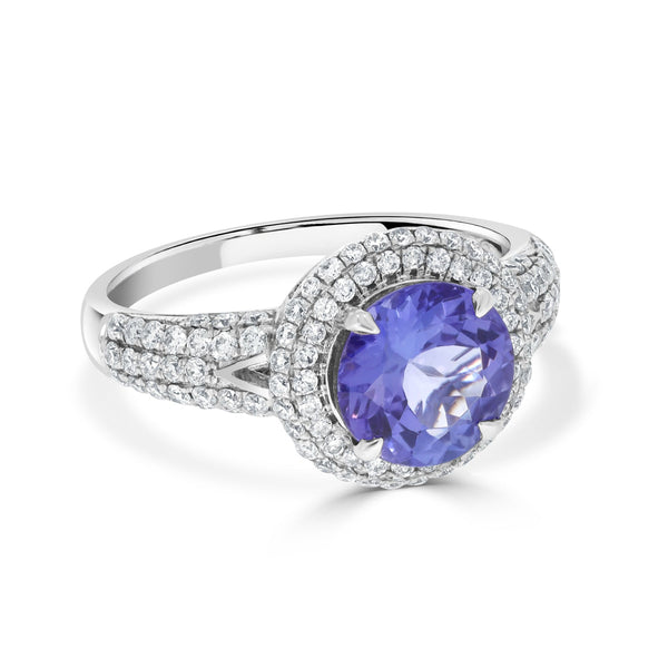 2.11Ct Tanzanite Ring With 0.70Tct Diamonds Set In 14K White Gold