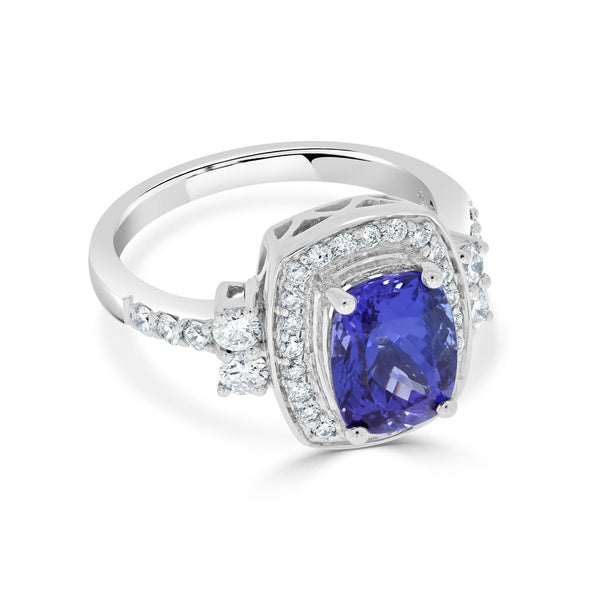 2.88ct Tanzanite Ring With 0.65tct Diamonds Set In 14kt White Gold