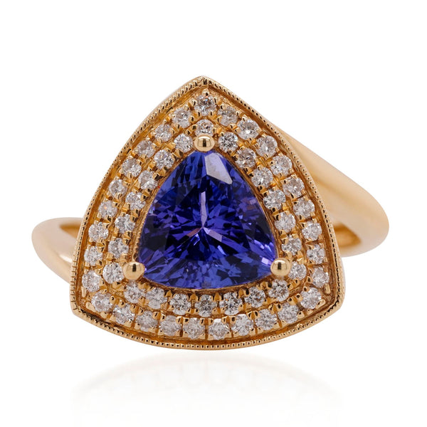 1.68ct Tanzanite ring with 0.29tct diamonds set in 14K yellow gold