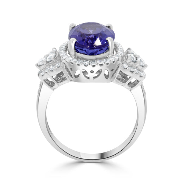 5.23Ct Tanzanite Ring With 0.62Tct Diamonds Set In 14K White Gold